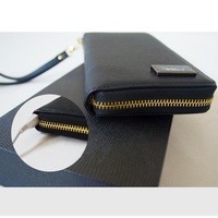 Dompet Power Bank Kulit Mikrofiber Panjang Terbuka Kustom BOS24011101, Pengisi Daya Nirkabel RFID, Lapisan Poliester, Unisex, Fashion
