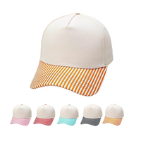 Casquette de baseball décontractée en sergé de coton blanc à rayures contrastantes sur le devant, avec logo personnalisé brodé ou imprimé, visière souple et incurvée, ajustable