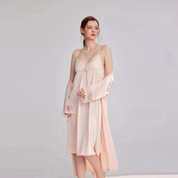Marque privée fabricant lisse vêtements de détente en satin français de luxe robe caraco en dentelle peignoir long pour femmes vêtements du matin à la maison