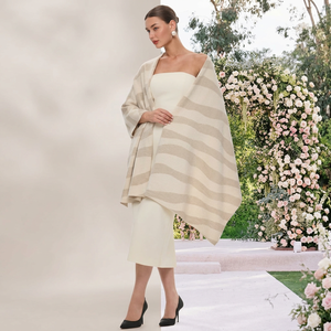 Stylish Womens Cashmere Striped Open Front Shoulder Cape <b>Shawl</b> <b>Wrap</b> with Knot Closure for Winter Office Travel Casual Outfits - Product Image 6