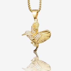 Hip <span class=keywords><strong>Hop</strong></span> Animaux Oiseaux Cubique Zircone Étanche Sans Ternissure Pvd En Acier Inoxydable De Mode Bijoux Pendentif Colliers Homme Hommes Mâle - Product Image 1