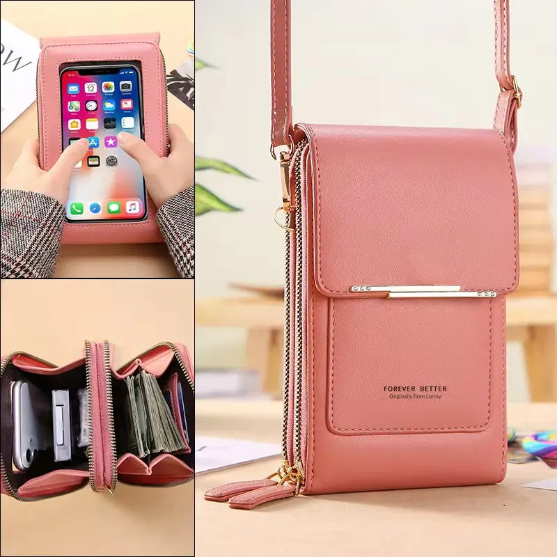 Wholesale waterproof phone bag for women cash card holder crossbody shoulder wallet bag touch screen phone purses bag