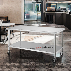 Tavolo da Lavoro in Acciaio Inox 304 di Alta Qualità, Finitura Lucida, con Ruote, Capacità di Carico 300kg/m, per Hotel, <span class=keywords><strong>Ristoranti</strong></span> e <span class=keywords><strong>Cucine</strong></span> - Product Image 3