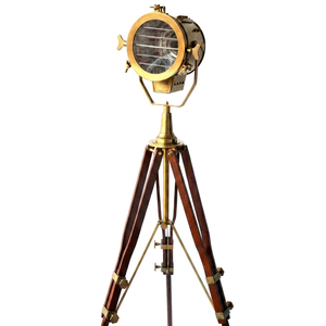 <b>Brass</b> Round <b>Lantern</b> Floor Lamp With Wooden Tripod Stand Home Decoration - Product Image 1