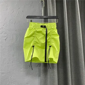 High Quality 2021 New Summer Elastic Green Drawstring Casual Short Skirt Loose A- Line Women's Denim Skirt High Waist Skirts