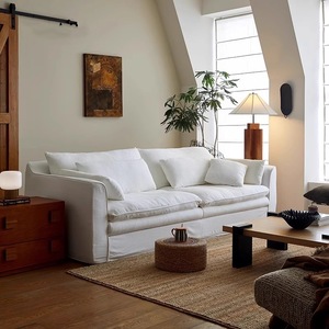 wabi sabi linen hyacinth <b>sofa</b> detachable washable down filled straight couch <b>for</b> small living room - Product Image 1