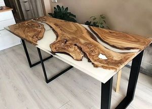 Hot Bán Hàng Sang Trọng Tùy Chỉnh Thiết Kế Hiện Đại Handmade Trắng Thiết Kế Bàn Ăn Đặt Sống Cạnh Epoxy Nhựa Sông - Product Image 4