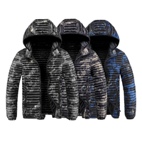 Veste matelassée noire camouflage pour homme, chaude pour l'hiver, 100% nylon, avec capuche amovible, pour le style décontracté en plein air et streetwear