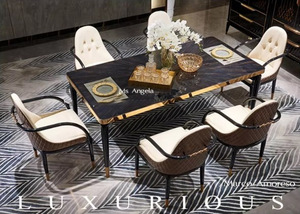 Muebles de lujo para el hogar, sillas de comedor de madera moderna, tapicería elegante de cuero verdadero, silla de comedor de cuero de napa copetudo - Product Image 4