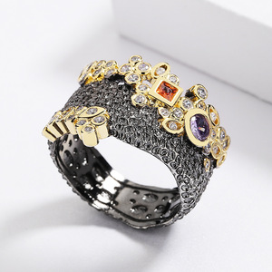 <span class=keywords><strong>Gioielli</strong></span> antichi KYRA01731 anello a pois con zirconi viola placcato nero per donna - Product Image 5