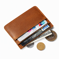Porte-cartes vintage personnalisé avec logo, en cuir Crazy Horse, multi-fentes, minimaliste, pour hommes, avec poche avant