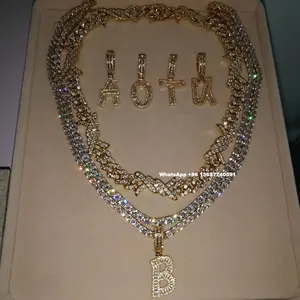 Cz diamante cubano link chain em ouro retângulo carta pingente com tênis colar