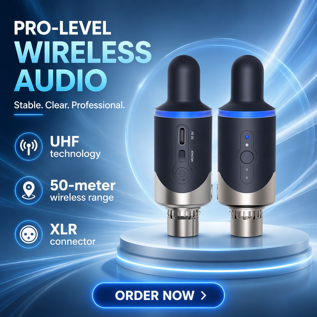 UHF Wireless XLR Transmitter and Receiver System for Dynamic Microphone Audio Mixer Instrument 50m Range