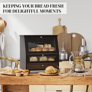 Bằng gỗ bánh mì hộp cho nhà bếp Countertop Đen bánh mì hộp Tổ chức Thêm lớn bánh mì lưu trữ chủ nhà bếp truy cập lưu trữ - Product Image 3