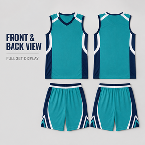 Aangepaste jeugdbasketbaluniform, ademende mesh-set met V-hals, mouwloos shirt en shorts voor junioren basketbaltoernooien - Product Image 3