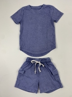Conjunto de Verano Unisex Vintage para Niños, Camiseta de Manga Corta y Pantalones Cortos con Lavado Ácido