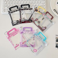 Porte-cartes photo en PVC transparent avec poignée perlée, fermeture éclair, étui à cartes de crédit Kawaii motif dessin animé pour badges d'identité, photos, portable