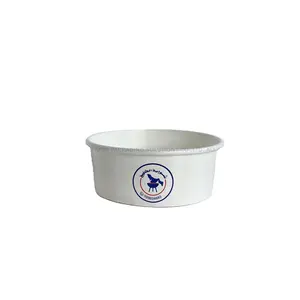 14oz 420ml 네이비 블루 로고 인쇄 화이트 그리스/방수 종이 그릇 식사 국수 국물 국물 뚜껑과 거리 음식 그릇