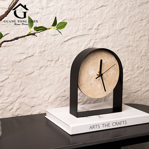 Décoration de salon de luxe, décoration d'intérieur, ornement d'horloge en pierre de grotte en métal - Product Image 4