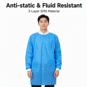 Blouses médicales jetables durables en SMS 45 g/m² pour adultes, longueur hanches, avec poches et poignets tricotés, stérilisées EOS - Product Image 2