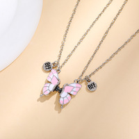 Collier Pendentif Papillon Chat Personnalisé BFF Meilleurs Amis, Chaîne Tendance pour Couples et Amoureux