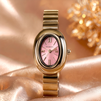 Montre-bracelet de luxe ovale dorée pour femme à quartz, bracelet en métal poli lisse, cadran simple à chiffres romains, pour le quotidien et les soirées