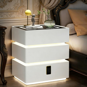 Mesita de Noche Moderna de Madera de Lujo, Mesa Auxiliar Inteligente con Carga Inalámbrica Integrada, Caja Fuerte Invisible con Contraseña para <span class=keywords><strong>Dormitorio</strong></span> - Product Image 1