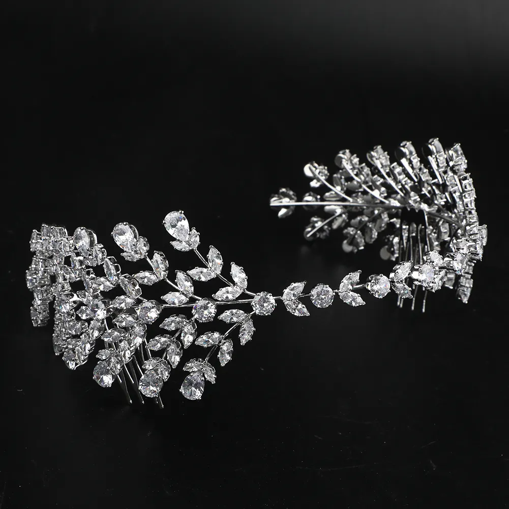 Platinum Plated Bridal Hair Accessories Headpiece in Hair Jewelry Women Bride Wedding Tiaras Headband in Hairbands Zircon