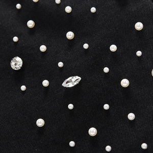 กางเกงยีนส์ดีไซน์ล่าสุด ประดับเพชร สไตล์สตรีทแวร์ แต่งผ้าปะเข่าคู่ ทรงแบ็กกี้ คาร์เพนเตอร์ ยีนส์เดนิมประดับเพชรสำหรับผู้หญิง - Product Image 4