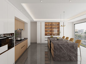 Mueble de Cocina Moderno Estilo Europeo con Acabado Brillante, Construcción de Madera Contrachapada, Protector Contra Salpicaduras Impermeable para Apartamento - Product Image 2