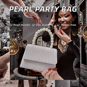 Luxury Custom PU Square Pattern Magnetic Closure Fashion <b>Pearl</b> Beaded Women's Crossbody Evening Party <b>Clutch</b> <b>Bag</b> - Product Image 2