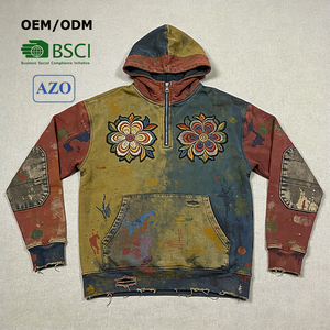 โรงงาน OEM/ODM รับผลิตเสื้อผ้าสตรีทแวร์แบบกำหนดเอง ผ้าฝ้าย 400gsm ทรงบ็อกซี่ ปักลายด้วยมือแบบแบน ล้างสีแบบแอซิดวอช  เสื้อฮู้ดซิปผู้ชายแบบดิสเทรส - Product Image 1