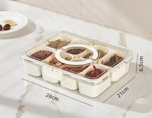 Contenedor de almacenamiento de plástico Caja divisoria Caja de especias de 4 y 8 compartimentos Cocina con asa de tapa - Product Image 2