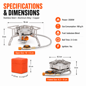 เตาแก๊สพกพา 3500W ป้องกันลม สำหรับตั้งแคมป์ กำลังไฟสูง เหมาะสำหรับทำอาหารปิกนิก เดินป่า และตั้งแคมป์ - Product Image 4