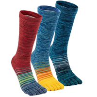 Chaussettes cinq doigts pour hommes en coton peigné épais, chaudes pour l'hiver, sportives, de course, athlétiques, rayées, colorées, mi-mollet, fournisseur en gros