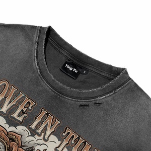 Camisetas de Algodón 100% para Hombre, Calidad Superior, Lavado Ácido, Estilo Desgastado, Tallas Grandes, Estampado Floral Retro Personalizado DTG, Casual, Transpirable - Product Image 5