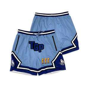 Pantalones cortos deportivos personalizados, bordado, diseño de logotipo, malla juvenil, bolsillo con cremallera, pantalones cortos de baloncesto para hombre - Product Image 2