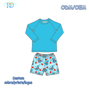 Ruidian Infant Boys 2 Piece Rash Guard Set Raglan Long Sleeve Solid Top Printed <strong>Swim</strong> Shorts <strong>Toddler</strong> Beach Water Park <strong>Costume</strong> - Product Image 5