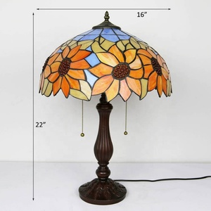 Longhuijing <b>Antique</b> Art Style Tiffany Stained Glass Lamp 16-Inch Wide Sunflower Glass Shade 2-Light <b>Bedside</b> Reading Lamp - Product Image 2