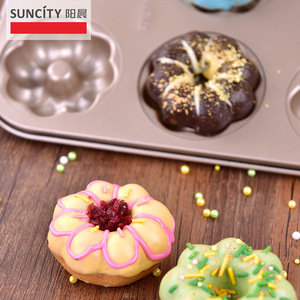 Suncity Donut Mold 6 Cavity Non Stick Flower Shape Baking Pan For Making Donuts Gold Color Oven Safe - Product Image 2