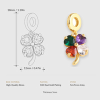 LUOYUNE Charme porte-bonheur plaqué or 18 carats en laiton, trèfle à quatre feuilles multicolore avec zircon 5A, breloque de bracelet pour commande en gros OEM
