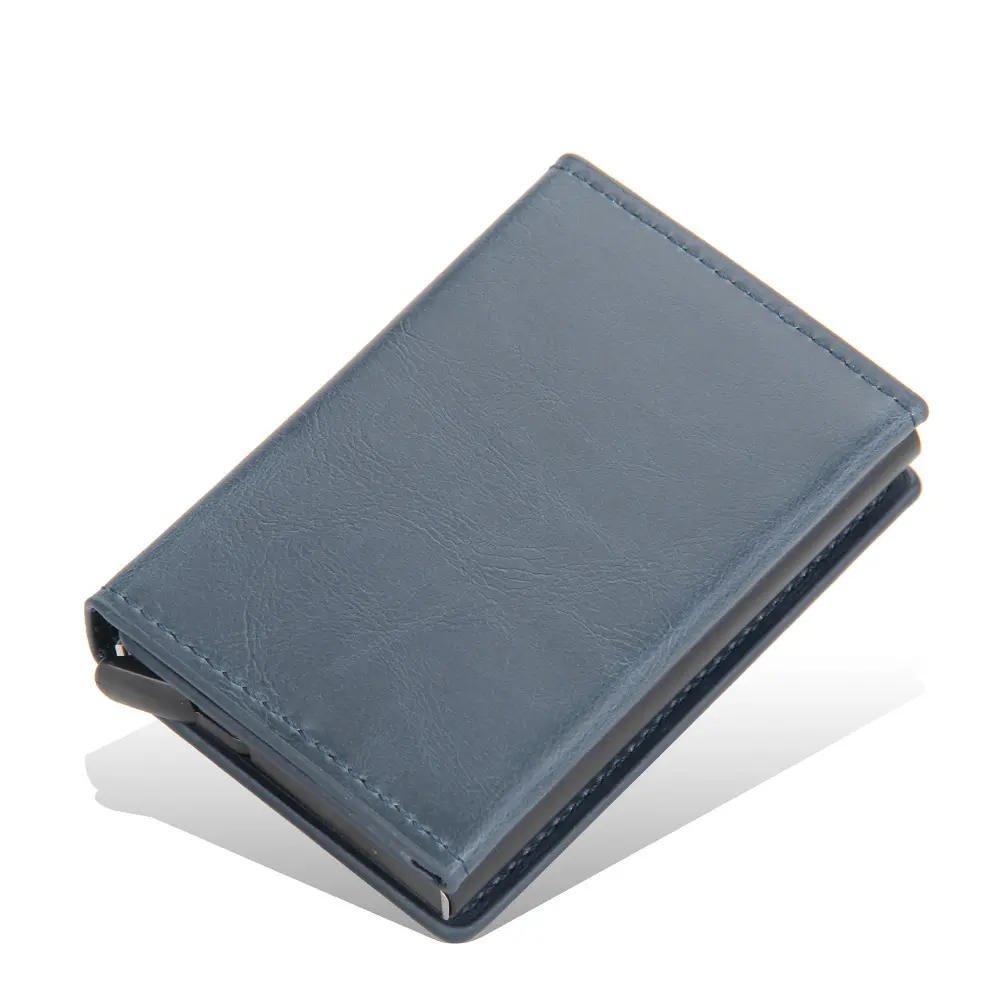 Magnet Metal Wallet RFID Blocking Pu Leather Credit Card Holder Wallet Aluminum Case With Magnetic Button And Coin Pocket