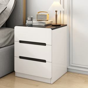 Modern Household Bedroom <b>Bedside</b> Table Smart Storage Rack Simple Modern Home <b>Bedside</b> <b>Cabinet</b> Internet Celebrity Made Glass MDF - Product Image 4