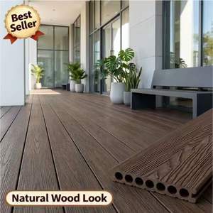 Planches de terrasse en composite WPC couleur café, à emboîtement, <span class=keywords><strong>pour</strong></span> extérieur, installation facile, creuses et rondes, <span class=keywords><strong>pour</strong></span> rénovation de jardin - Product Image 2