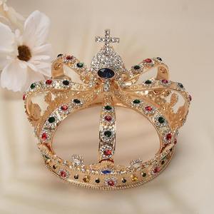 Classica Corona Dorata Rotonda Alta 13cm per Donne e Uomini, Tiara Reale per Costumi Medievali, Matrimoni e Anniversari - Product Image 6