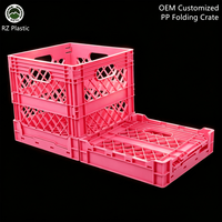 Panier pliant en PP, boîte carrée pliable en plastique, fournisseur OEM, design quadrillé personnalisé, poignées pour le stockage en détail, pliable à plat