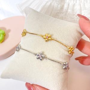 Minimalist Jewelry Trendy <b>Bracelet</b> 18K Gold Plated Shiny CZ Stone Daisy Flower <b>Bracelets</b> for <b>Women</b> - Product Image 1