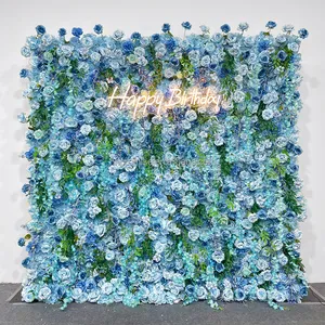 Promessa 3D Enrolado Flor Azul Fundo Decoração de Festa Parede de Flores Artificiais