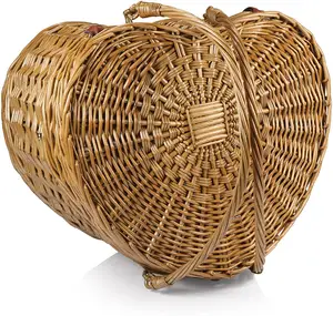 도매 주문 새로운 디자인 심장 모양 고품질 handmade 자연적인 등나무 고리 버들 세공 고정되는 픽크닉 바구니