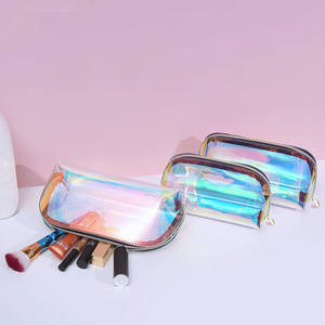 Pochette cosmétique holographique en TPU 16x11x6.8cm, transparente irisée, forme coquille, fond large, fermeture éclair métallique, étanche, pour voyage - Product Image 3